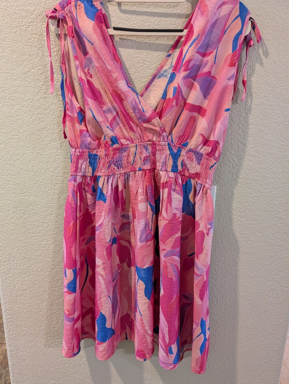 Cupshe Pink Tropical Print Smocked Waist Mini Dress NWT Medium